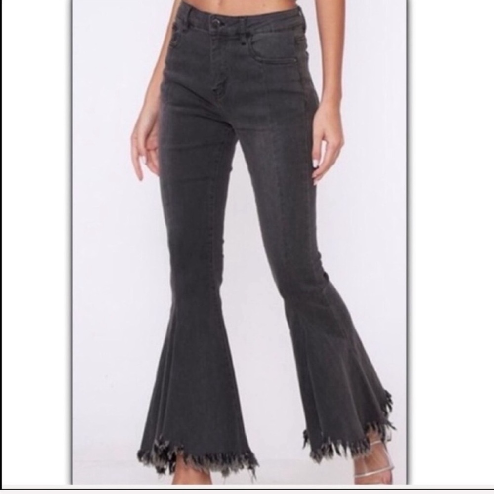 Charcoal Ultra Flare Denim Distressed Jeans - Picture 4 of 8